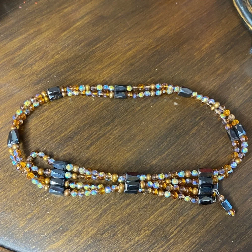 Vintage Amber Glass and Magnetite Magnetic Necklace 38 inches long